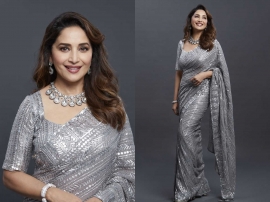 Madhuri Dixit dazzles in silver sari