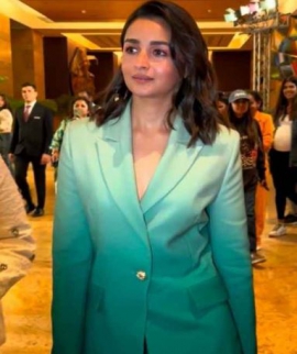 Alia Bhatt aces power dressing in Elie Saab`s Rs 2,94,960 ombre green pantsuit