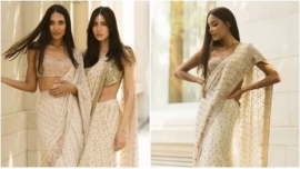 Lisa Haydon and her sister`s twinning moment in elegant sarees is how you should be dressing up as a bridesmaid