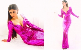 Mouni Roy flaunts deep sweetheart cut pink dress dripping with sequins; Yay or Nay?
