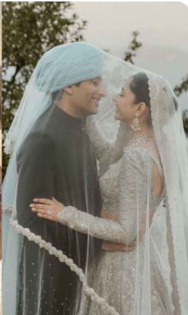 Mahira Khan chooses Faraz Manan’s embroidered ice blue lehenga with a delicate veil for her fairytale wedding
